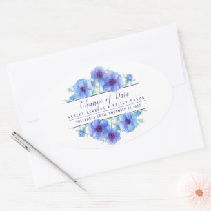 Sticker Ovale Changement de date anemone bleu mariage reporté