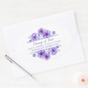 Sticker Ovale Changement de date anemone violet mariage reporté