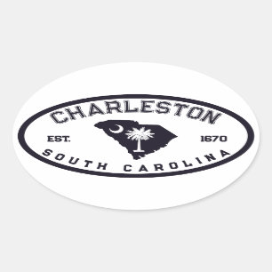 Sticker Ovale Charleston Caroline du Sud Carte du drapeau Marine