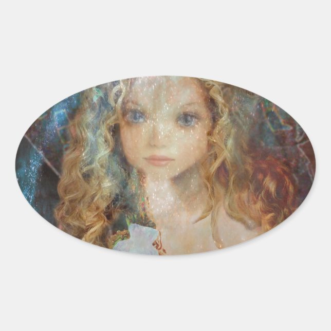 Sticker Ovale Charme - Ange de fée avec Bénédiction de la poussi (Devant)