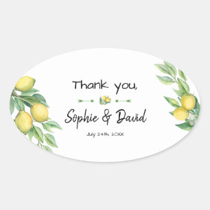 Sticker Ovale Charme Aquarelle Citron Mariage tropical