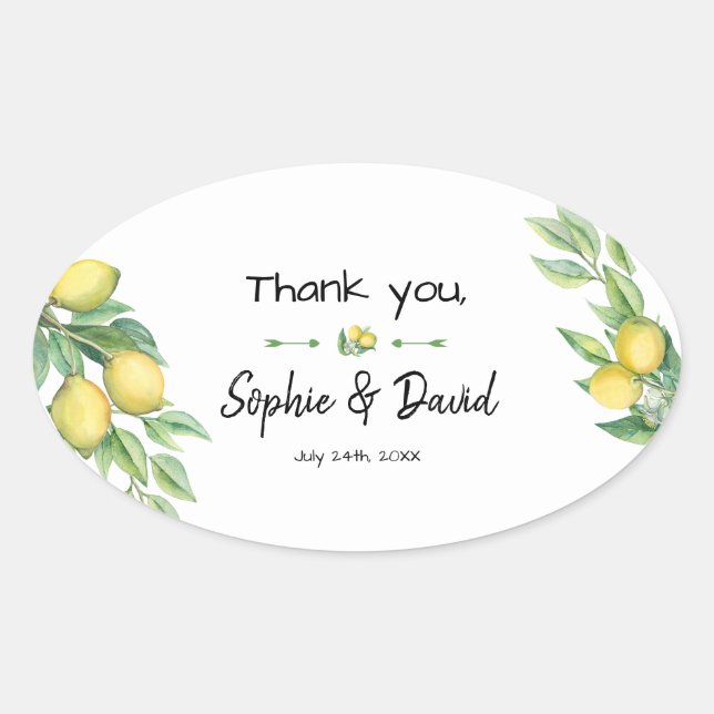 Sticker Ovale Charme Aquarelle Citron Mariage tropical (Devant)