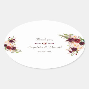 Sticker Ovale Charme Bourgogne Rouge Marsala Floral Mariage