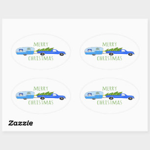 Sticker Ovale Charming Christmas Camper Vintage Trailer RV Xmas