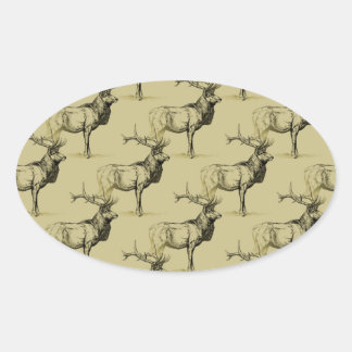Sticker Ovale Chasseurs d'élans de taureau Faune Grosse chasse d