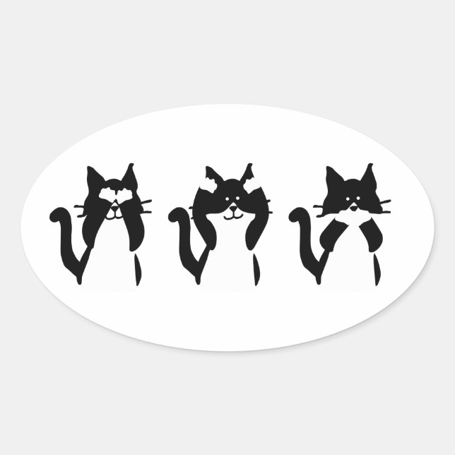 Sticker Ovale Chats blancs noirs | Trois chatons (Devant)