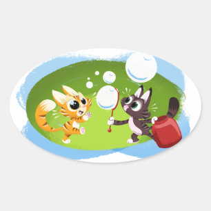 Sticker Ovale CHATS QUI SOUFFLENT DES BULLES par Jeff Willis