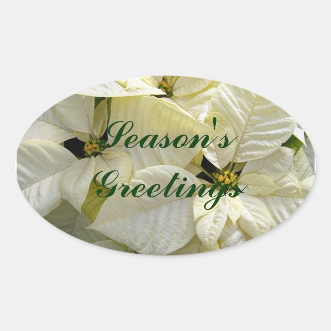 Sticker Ovale Chatte Poinsettias Blanc (Devant)