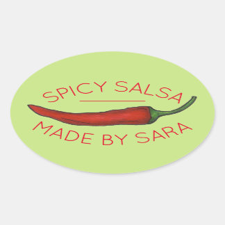 Sticker Ovale Chaud Rouge Chili Poivre épicé Salsa Maison Fabriq