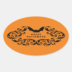 Sticker Ovale Chauffage de Glam Bats et Araignée de Damas orange