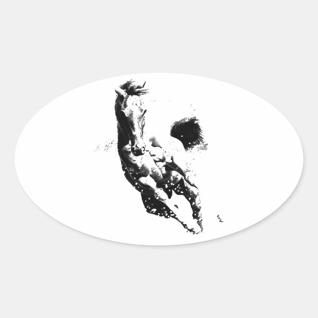 Sticker Ovale Cheval de course (Devant)