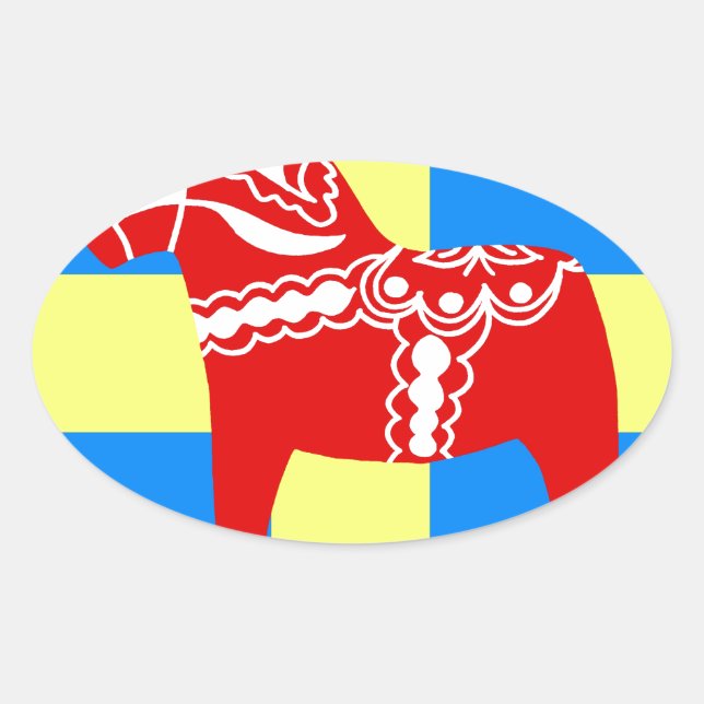 Sticker Ovale Cheval de la Suède Dala (Devant)