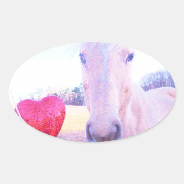 Sticker Ovale Cheval jaune et Coeur rouge (Devant)