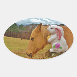 Sticker Ovale Cheval Jaune, Lapin De Printemps