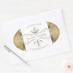 Sticker Ovale Chic Ornate Gold Parties scintillant Blanc produit