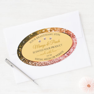 Sticker Ovale Chic Peach Gold Parties scintillant Produit Étique