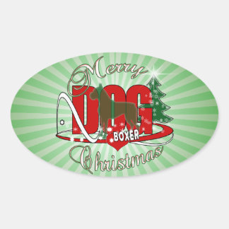 STICKER OVALE CHIEN BOXER CHRISTMAS
