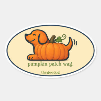 Sticker Ovale Chien Citrouille Fantaisiste Ovale d'Automne