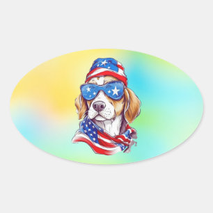 Sticker Ovale Chien de sublimation du 4 juillet