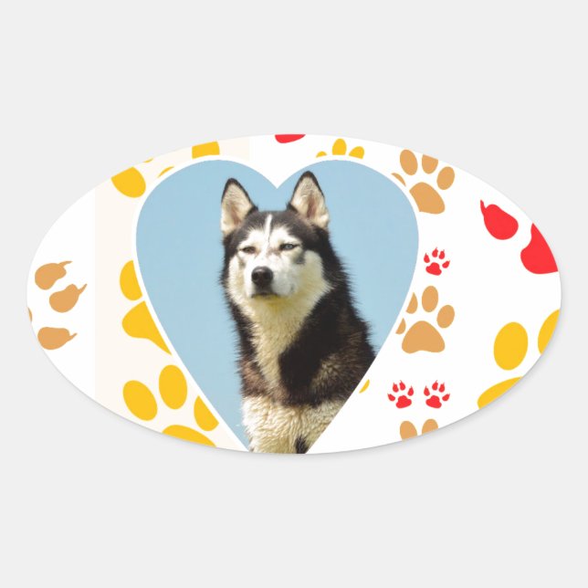 Sticker Ovale Chien sibérien - pattes cardiaques Imprimer (Devant)