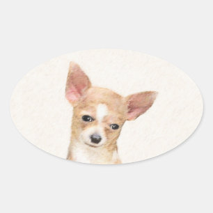 Sticker Ovale Chihuahua Peinture - Cute Original Chien Art