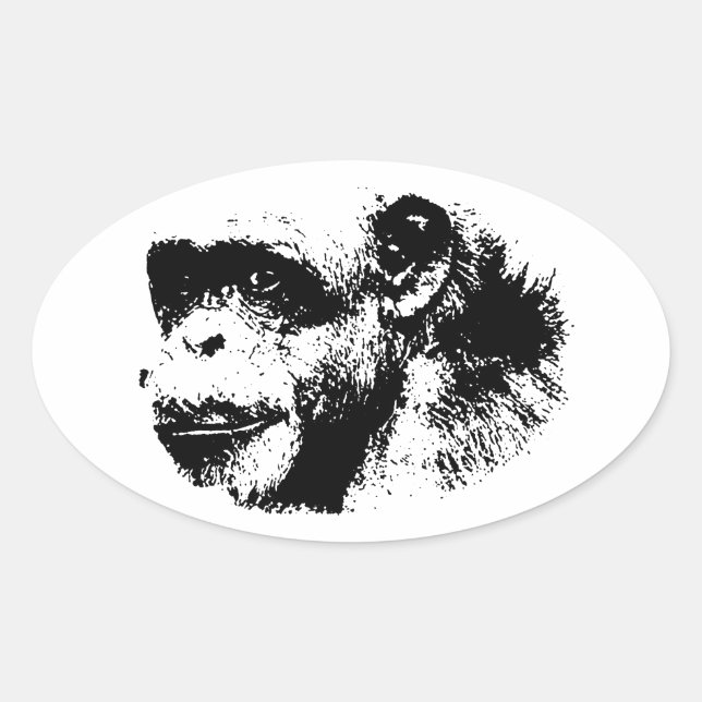 Sticker Ovale Chimpanzé noir et blanc (Devant)