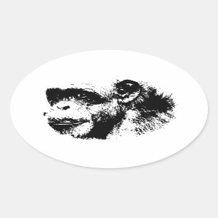 Sticker Ovale Chimpanzé noir et blanc