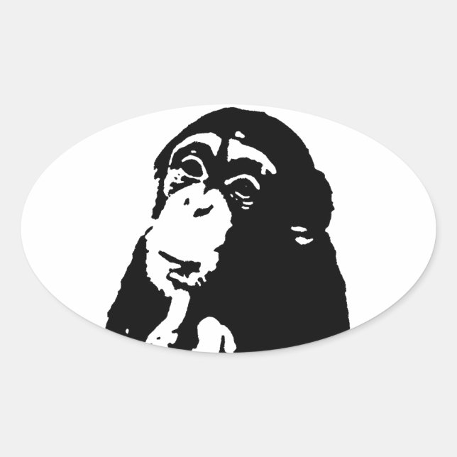 Sticker Ovale Chimpanzé Pop Art Thinking (Devant)