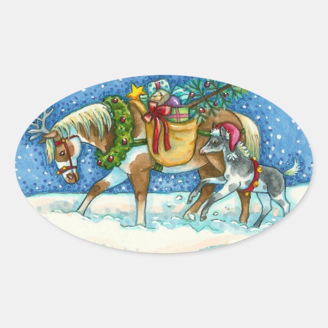 STICKER OVALE CHINCOTEAGUE PONIES & VACANCES SOUHAITS CHEVAL (Devant)