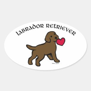 Sticker Ovale Chocolat Lab Puppy et Red Heart