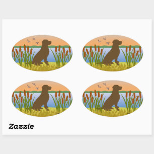 Sticker Ovale Chocolat Labrador Bird Dog Sunset