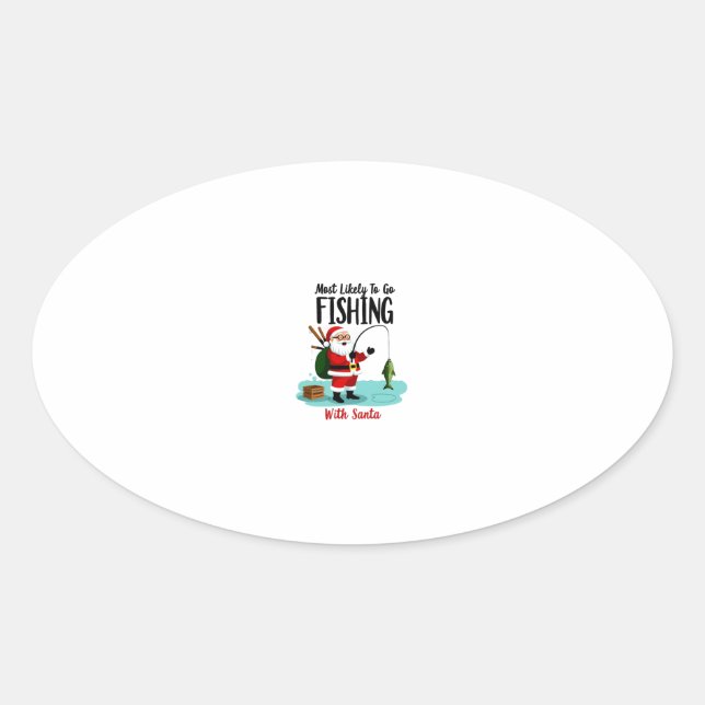 Sticker Ovale Christmas Merry Christmas For Gift Fishing Santa ( (Devant)