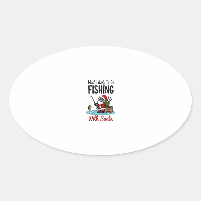 Sticker Ovale Christmas Merry Christmas For Gift Fishing Santa ( (Devant)