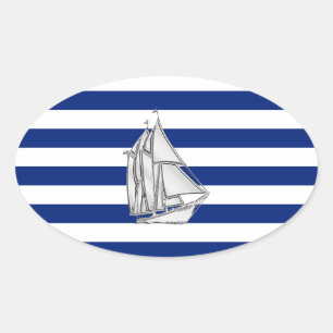 Sticker Ovale Chrome Comme bateau à voile sur les rayures nautiq