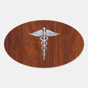Sticker Ovale Chrome Comme Caduceus Symbole Médicale Mahogany Br