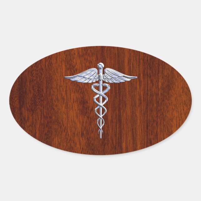 Sticker Ovale Chrome Comme Caduceus Symbole Médicale Mahogany Br (Devant)