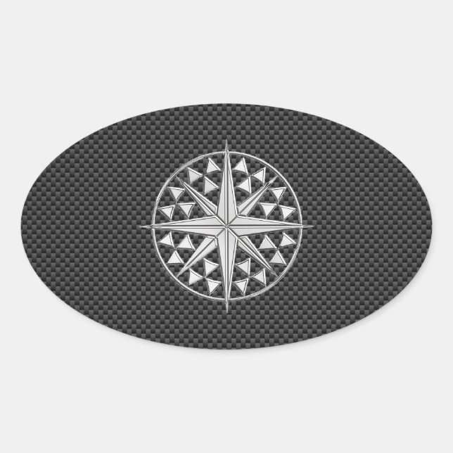 Sticker Ovale Chrome étoile nautique sur fibre de carbone (Devant)