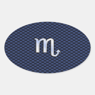 Sticker Ovale Chrome Scorpio Zodiac Sign on Blue Carbon Fibre