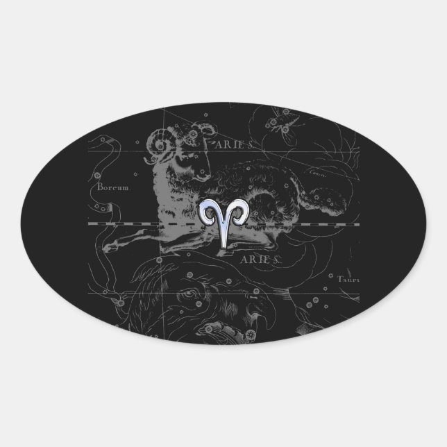 Sticker Ovale Chrome Style Aries Zodiac Connexion Hevelius (Devant)