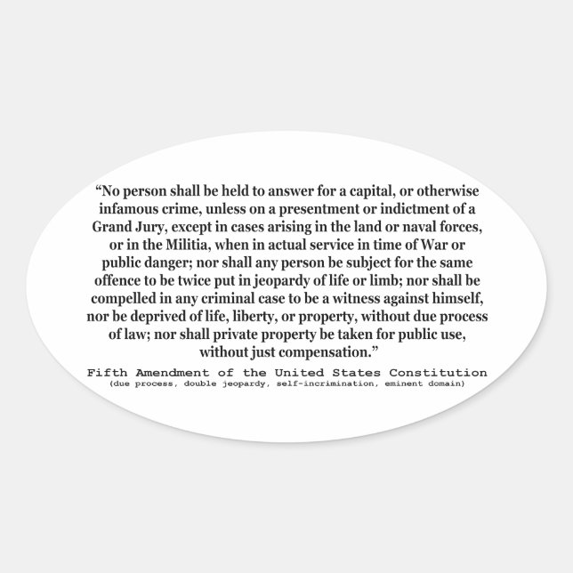 Sticker Ovale Cinquième amendement à la Constitution des États-U (Devant)