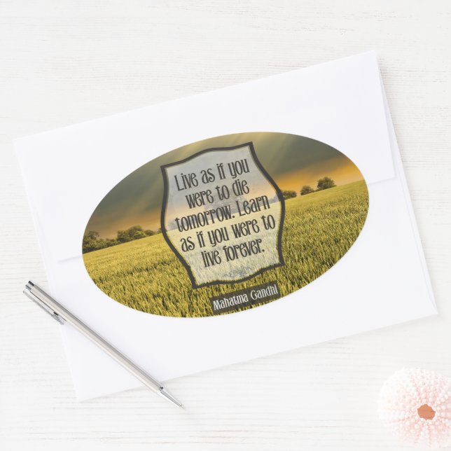 Sticker Ovale Citation Inspirationnelle Mahatma Gandhi "En direc (Enveloppe)