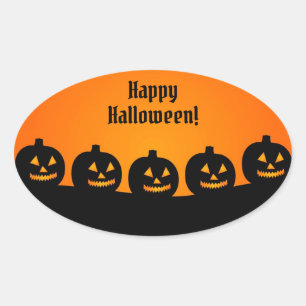 Sticker Ovale Citrouille d'Halloween Orange noir Éffrayant Silho