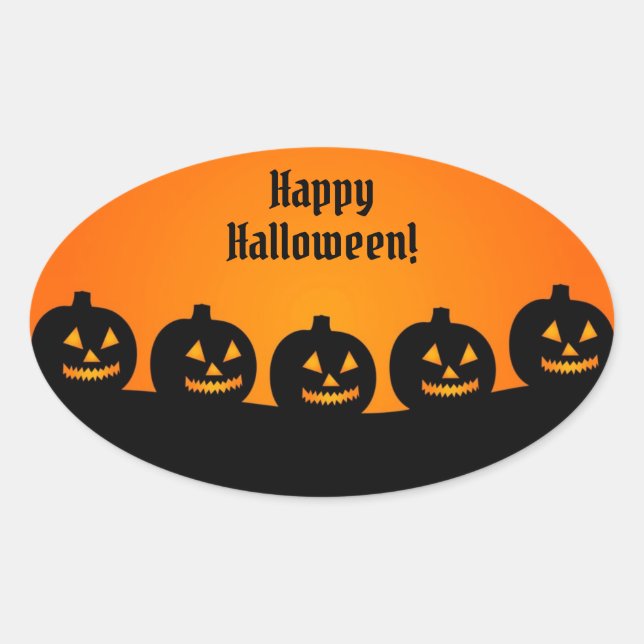 Sticker Ovale Citrouille d'Halloween Orange noir Éffrayant Silho (Devant)