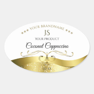 Sticker Ovale Classy Wavy Gold Décor Clair Blanc Monogramme Étiq