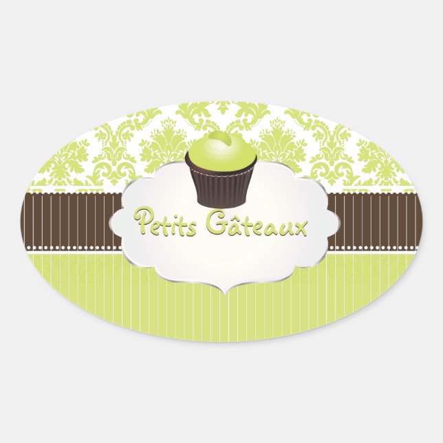 Sticker Ovale Clé PixDezines cupcake+damask/do-it-yourself coule (Devant)