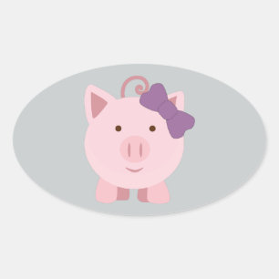 Sticker Ovale Cochon fille mignonne