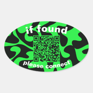 Sticker Ovale Code QR vert citron mignon objets trouvés