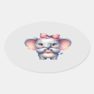 Sticker Ovale Coeur adorable donnant l'éléphant -