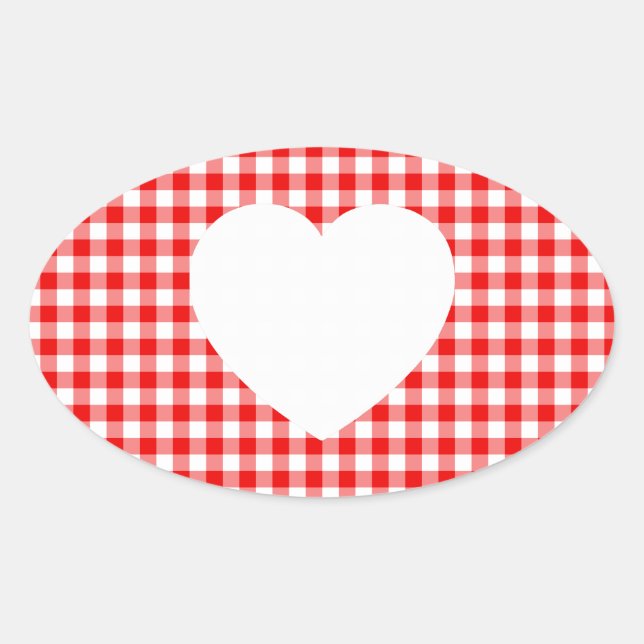Sticker Ovale Coeur blanc sur En vichy rouge (Devant)