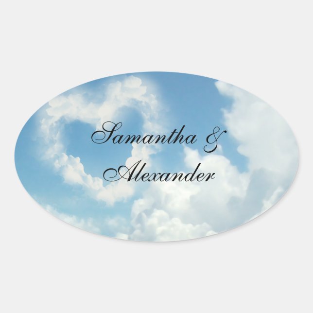 Sticker Ovale Coeur dans les nuages, Ciel Bleu Amour romantique (Devant)